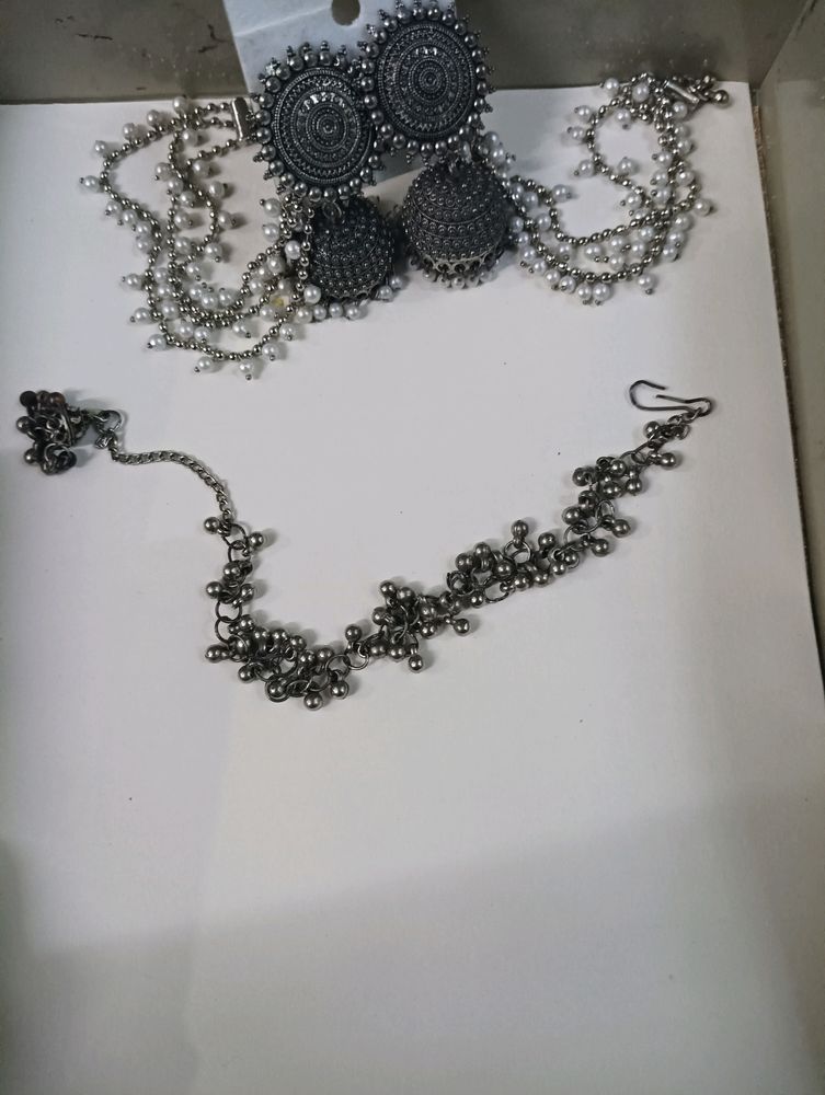 OXIDISED  CHAIN JHOOMKA