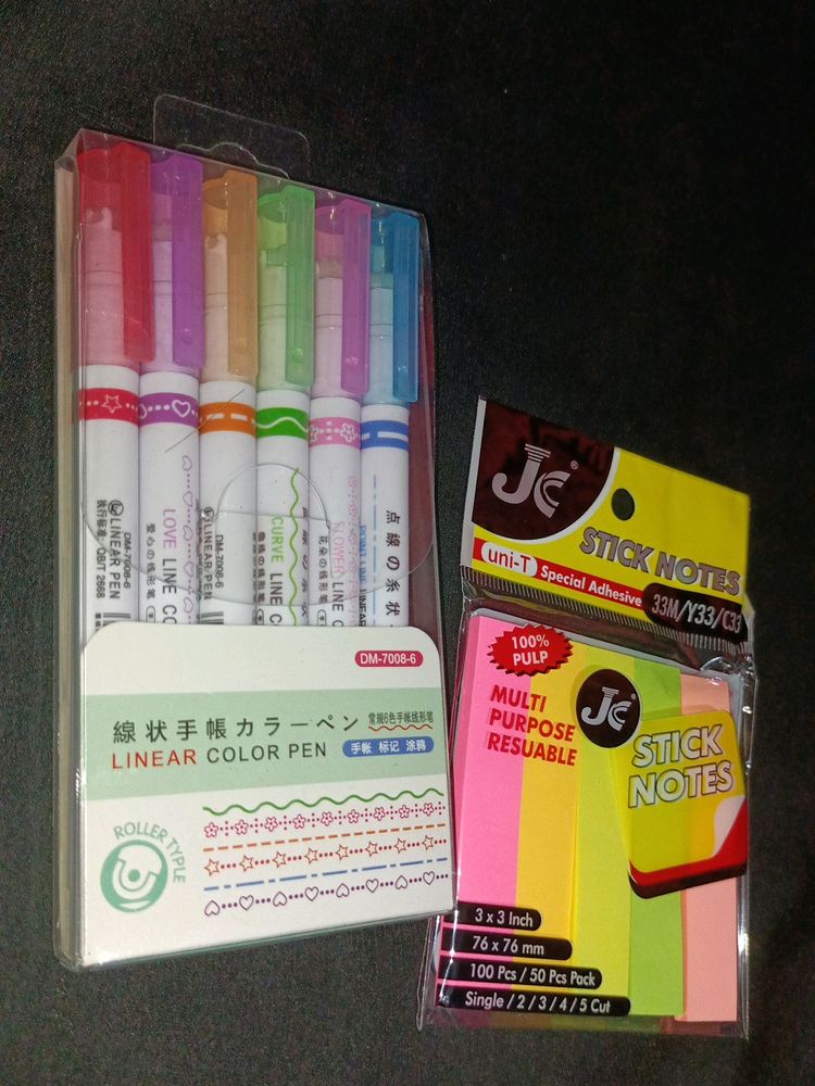 Roller Pen And Sticky Notes