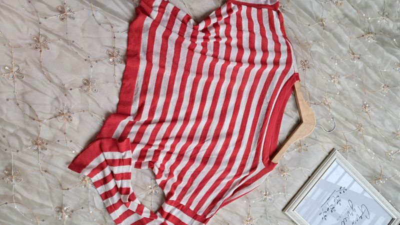 Red Stripe Crop Thin Sweater