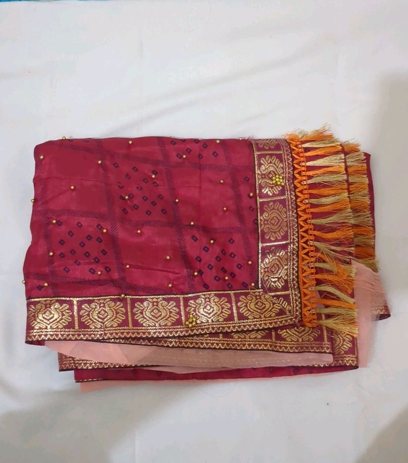 Dark Pink Double Colour Saree With Joint