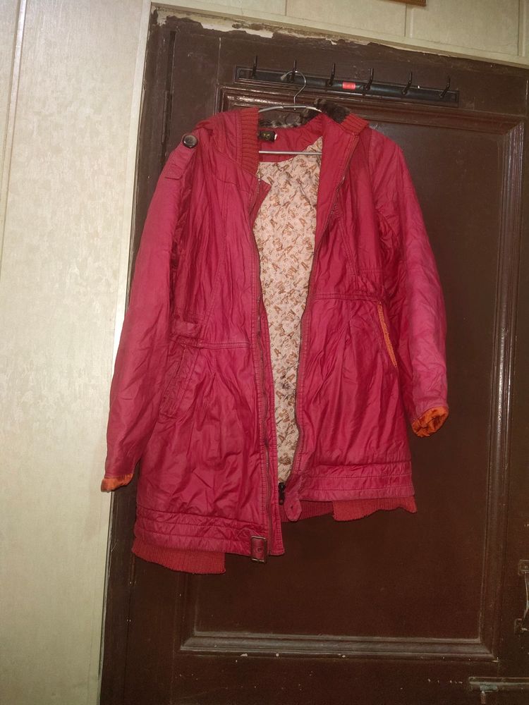 Women Winter Red Korean Jacket Hoody Imported