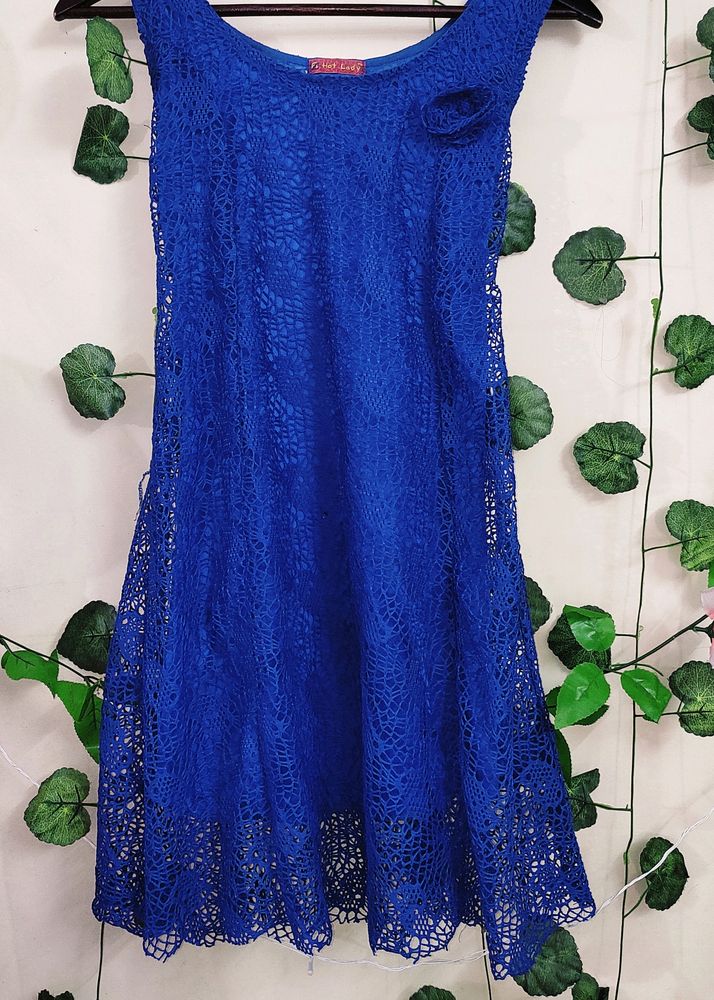 Royal Blue Net One Piece Sexy Dress