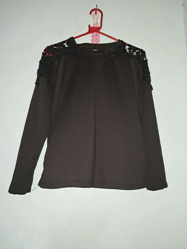 Black  Full Sleve Top With Crochet Work