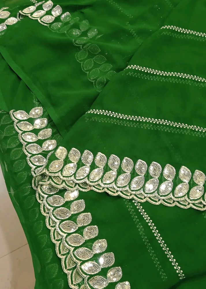 Georgett Saree With Silver Border