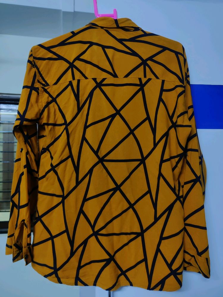 Mustard With Dark Blue Abstract Print Shirt.