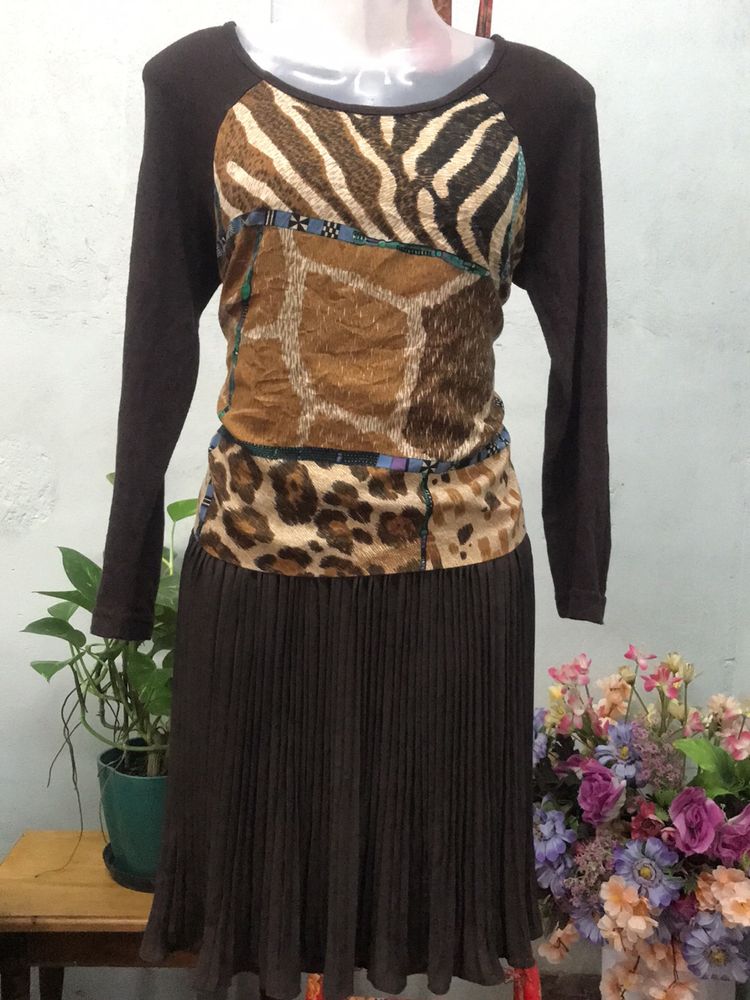 Brown printed Dress