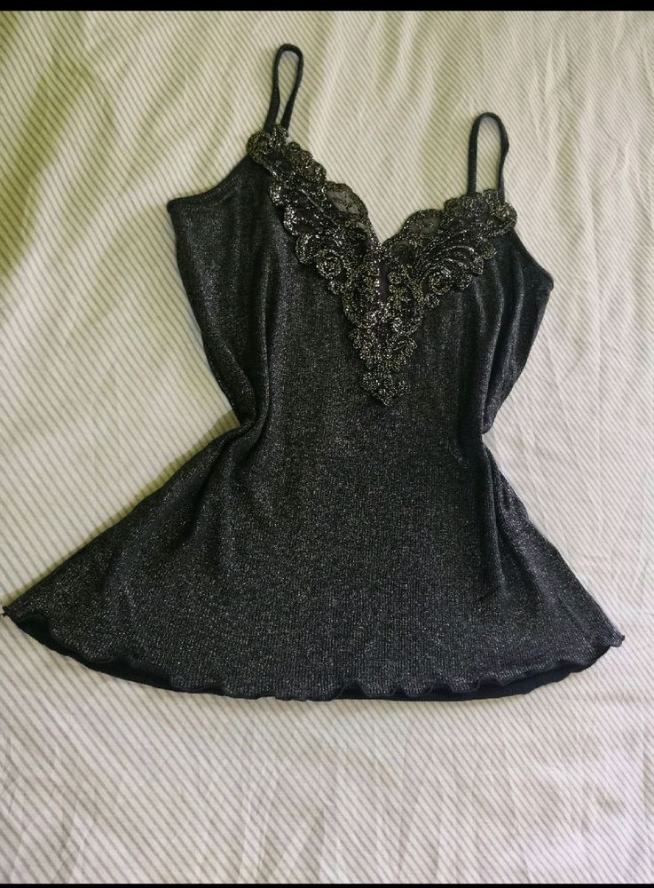 Y2k Black Shimmer Cami Top 🖤