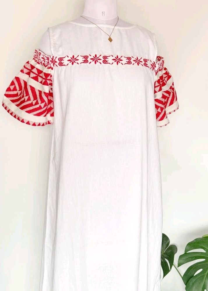 Vintage Palestinian Embroidered White Dress