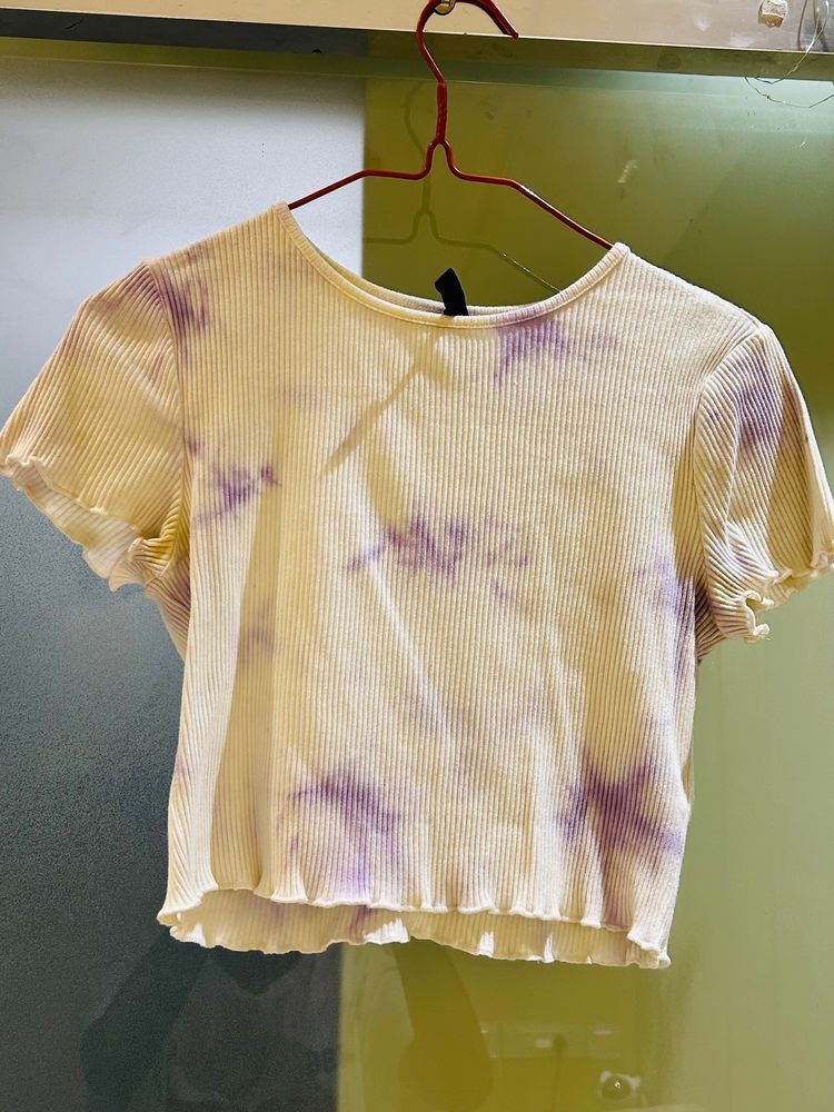 H&M White And Purple Tie Dye Cropped Top