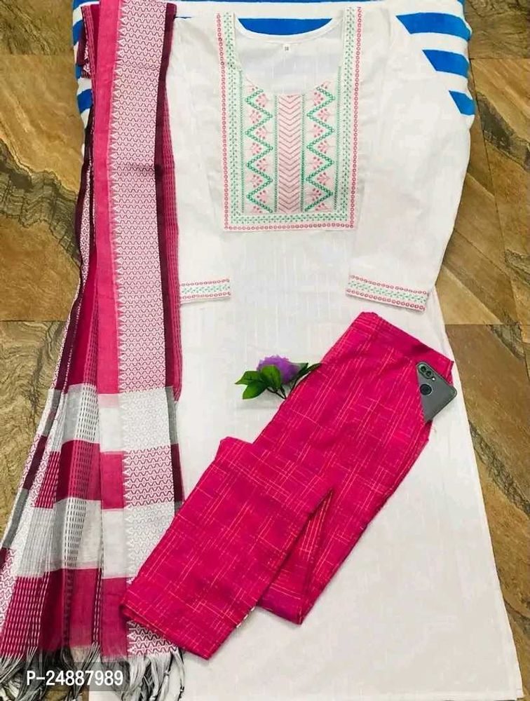 Stylish Cotton Kurta, Bottom and Dupatta Set