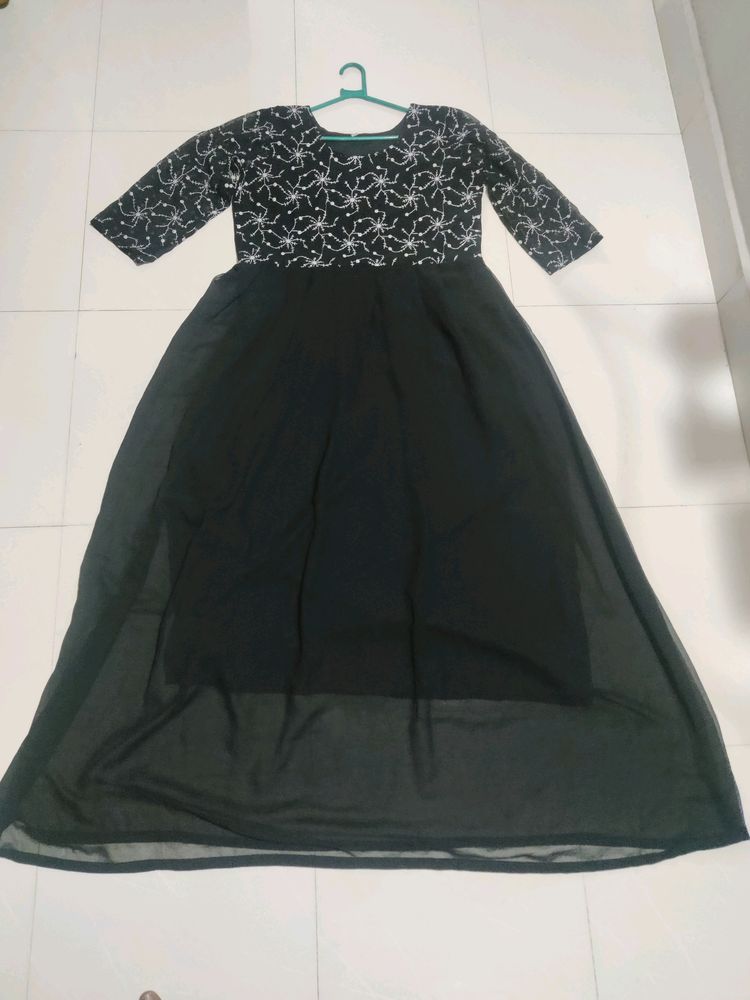 Embroidery Work Black Flared Gown..