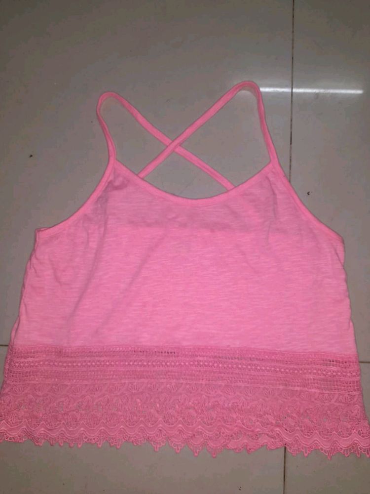 Folresent Pink Lace Crop Top , Free Size , Soft Cotten Material.