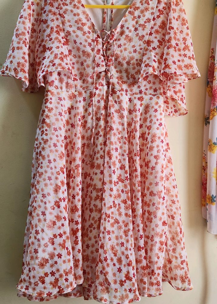 Stunning Orange Floral Dress By Pantaloons