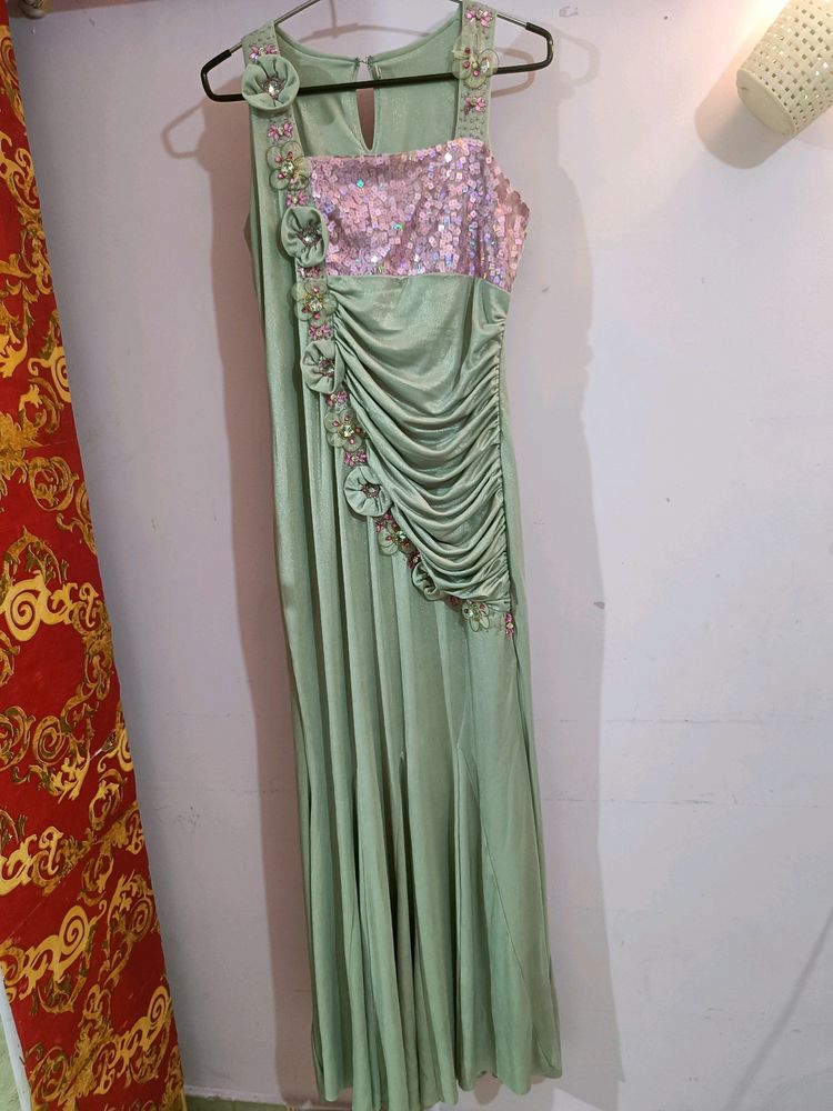 party wear gown purple and silver colour