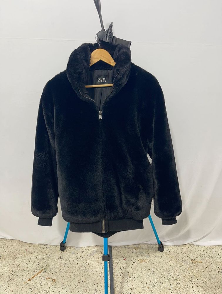 Zara Black Faux Fur Jacket - Size M