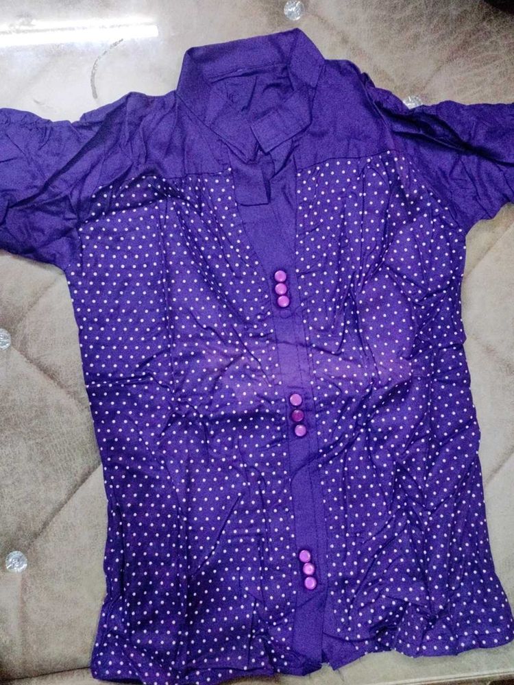 Shirt Look Top Dotted Print