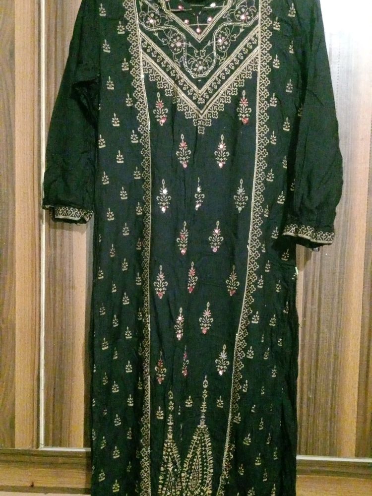 Black Party Wear Kurta With Pearl And Stone Work