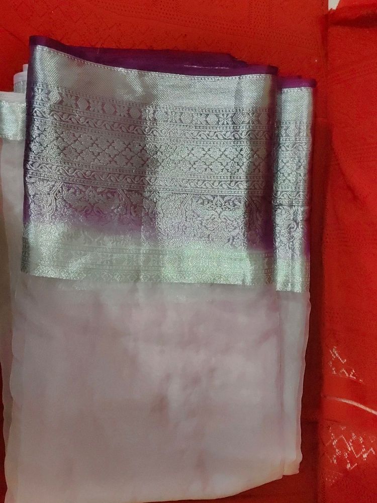 Organza Fabric Levendar Saree