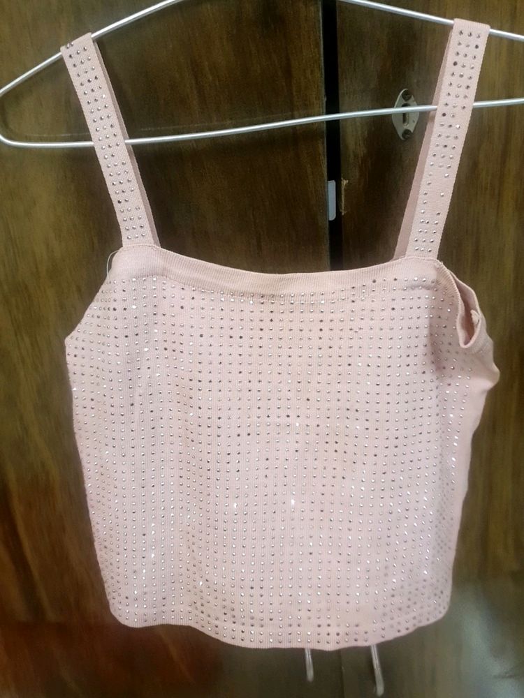 Tank Top Cream Colour With Sequence