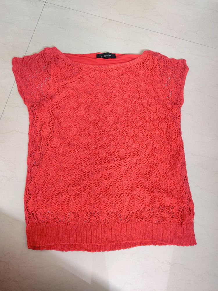 Tomato Reddish Crochet Top