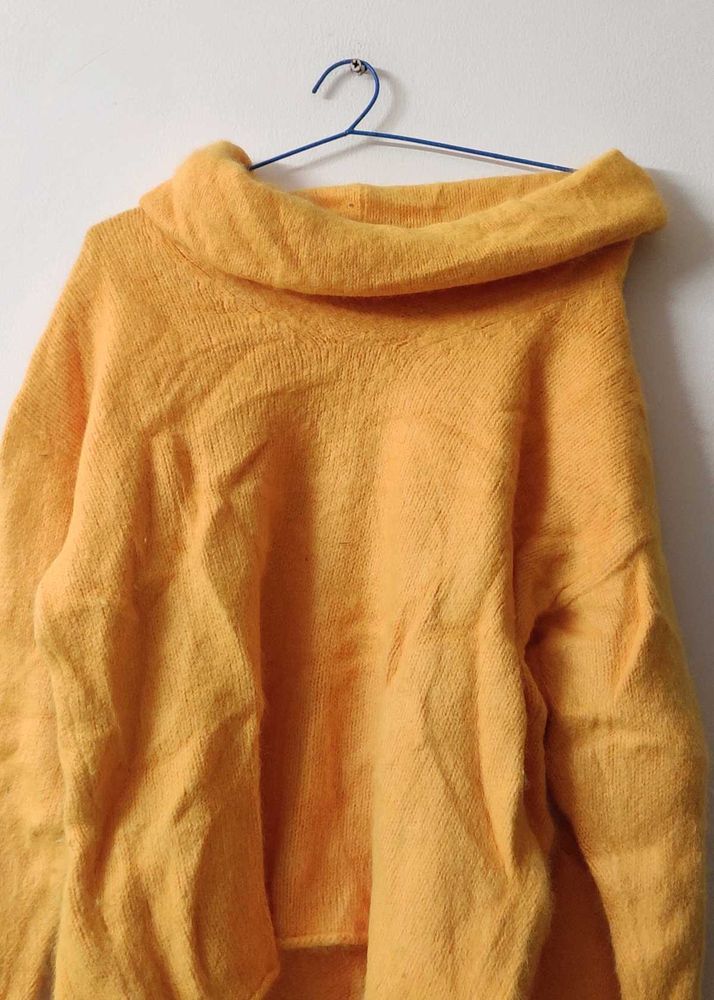 Wollen Solid High Neck Orange Sweater Fir Women