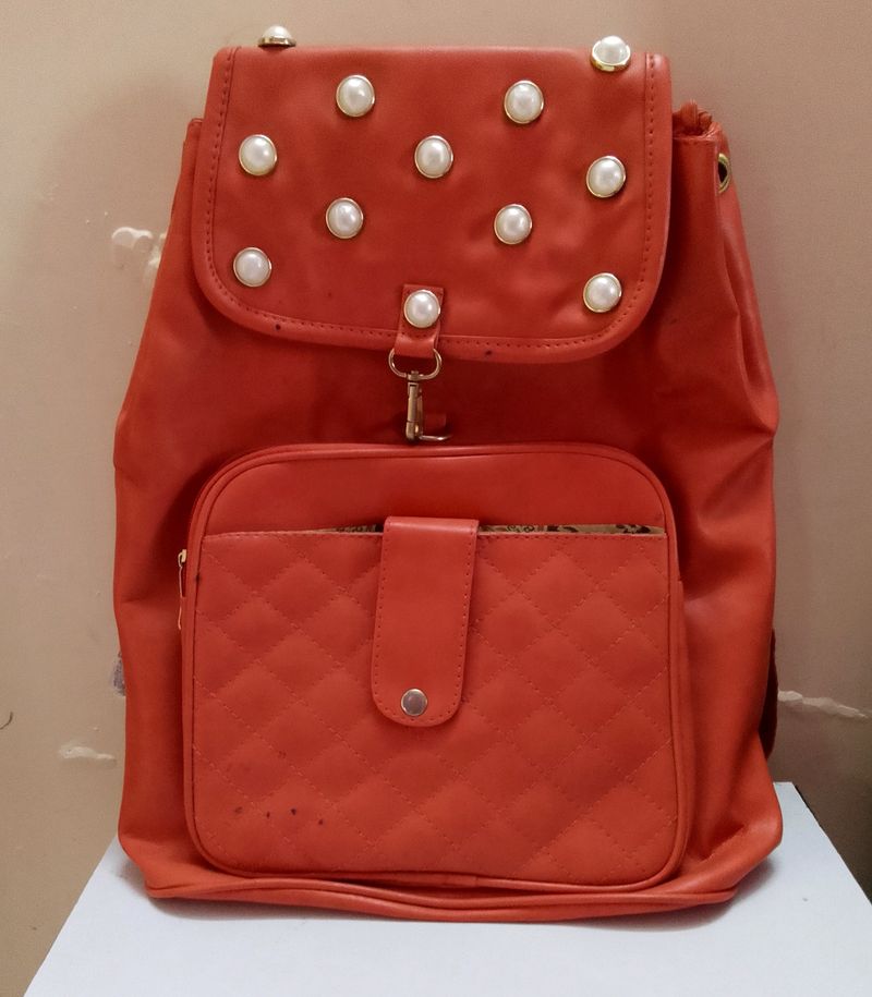 Peach Pearl Leather Backpack