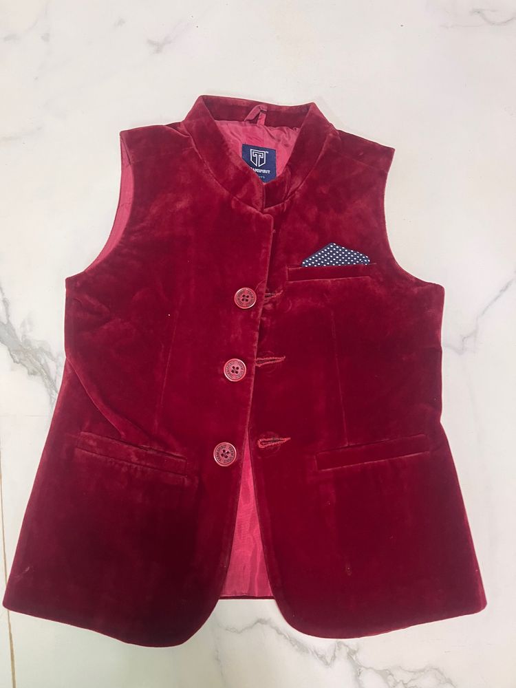 Maroon Velvet Blazer Coat For Small Boys