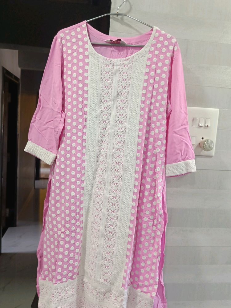 Full Embroidery Pink Kurti