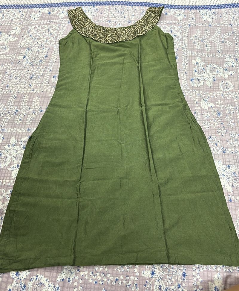 Branded Silk Cotton Green Kurti
