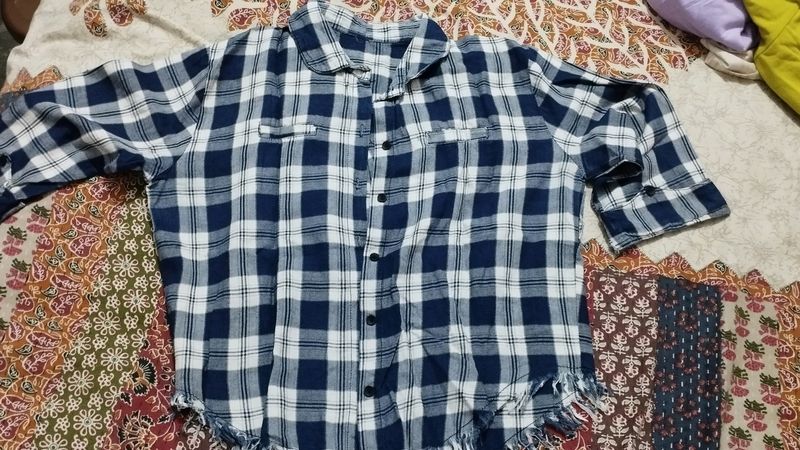 Blue Checked Crop Shirt