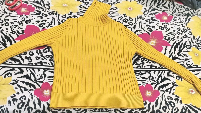 Zara Mustard Yellow Polo Neck Top