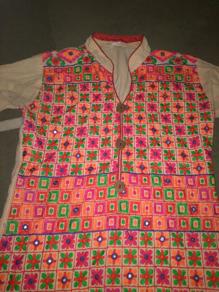 Gujarati Style Kurta With  Full Cheekan Kari Work