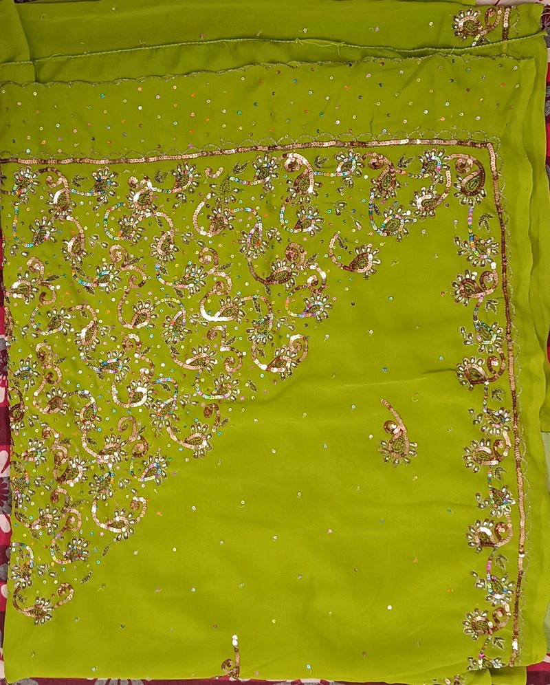Beautiful Green Work Saree + Free Delivere