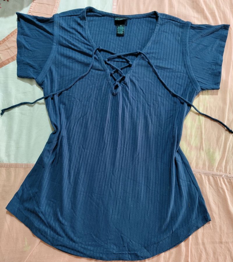 Blue Top With Tie Up Neck