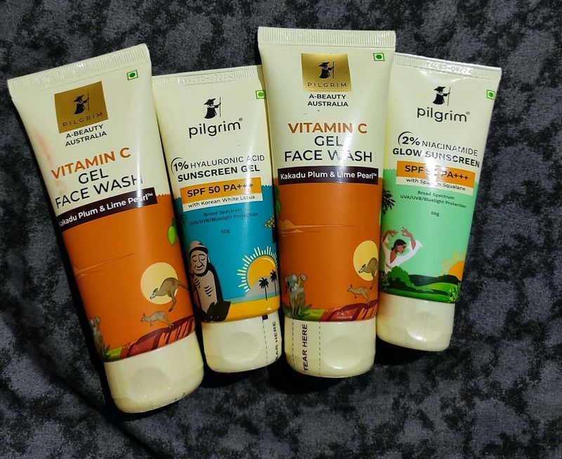 😍Pack Of 4..Pilgrim Face Wash And Sunscreen Combo