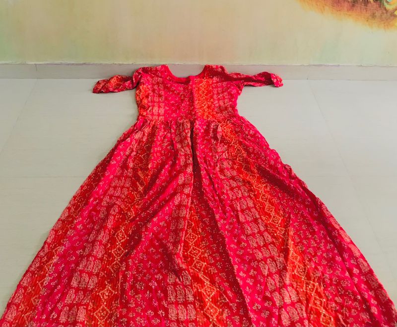 Red Gown Bandhani