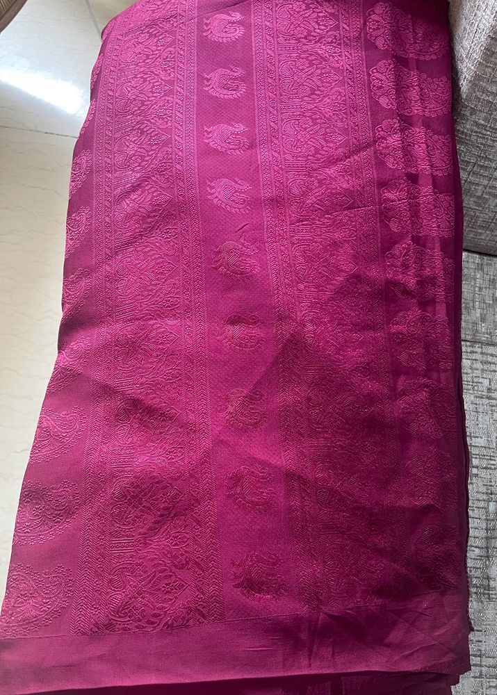 99 SALE Wine Maroon Self Design Georgette Saree