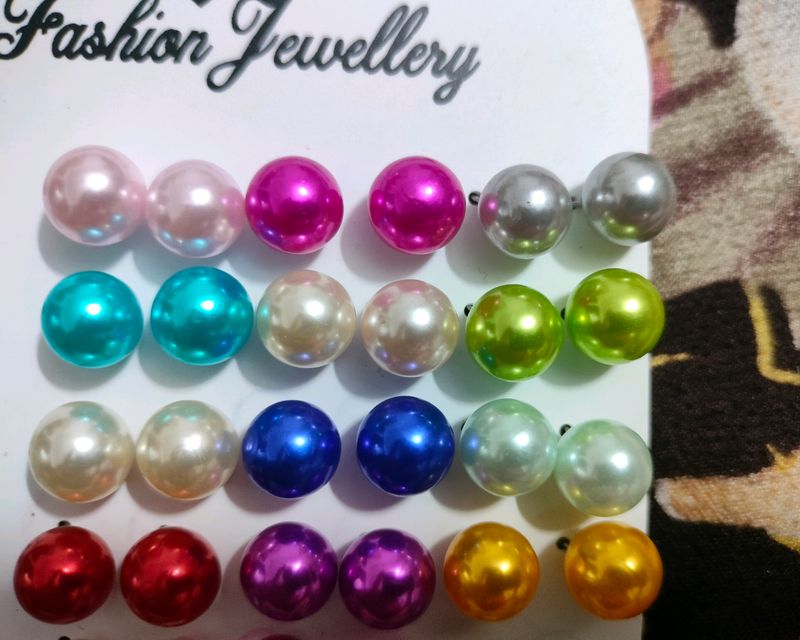 12 pairs of Big Colour ful Pearl Studs