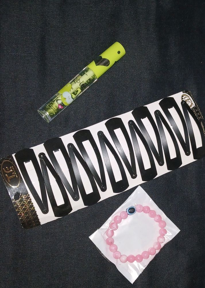 Set Of Tictac Clips,bracelet And Lip Gloss