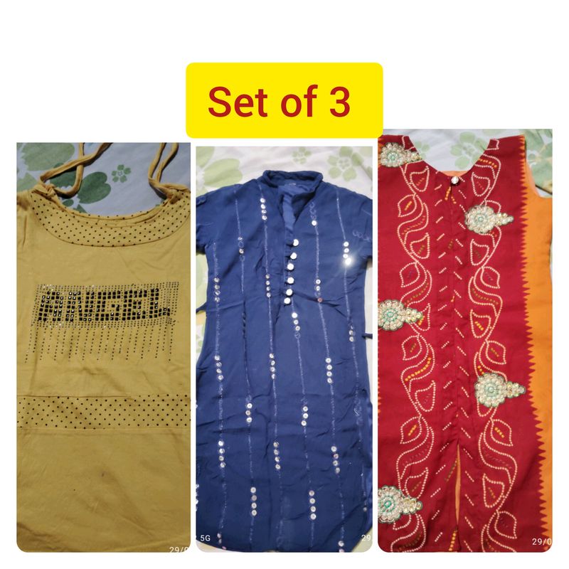 Beautiful 1 Top And 2 Kurtas For Girl