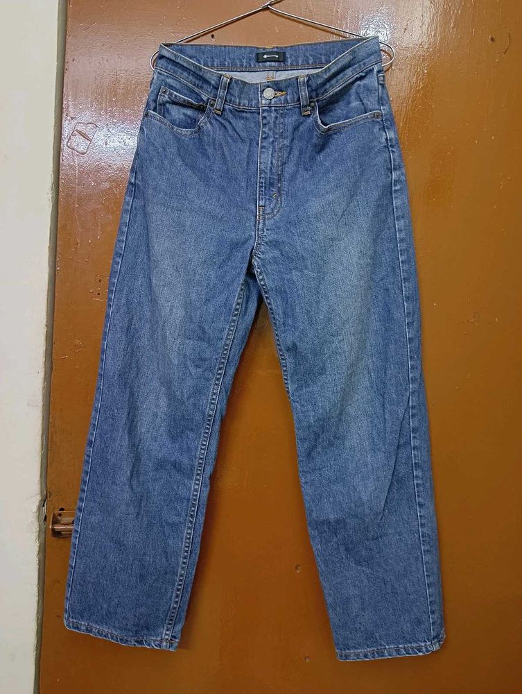 High Waist Blue Straight Fit Jeans