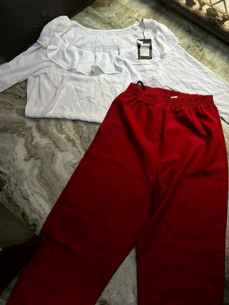 Combo Of White Top + Red Pants