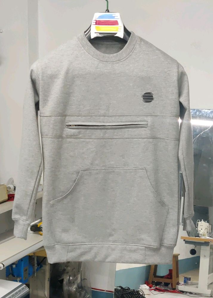 Big Pocket Grey Color Fleece Sweatshirt