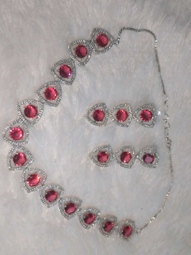 American Diamond Ruby Necklace