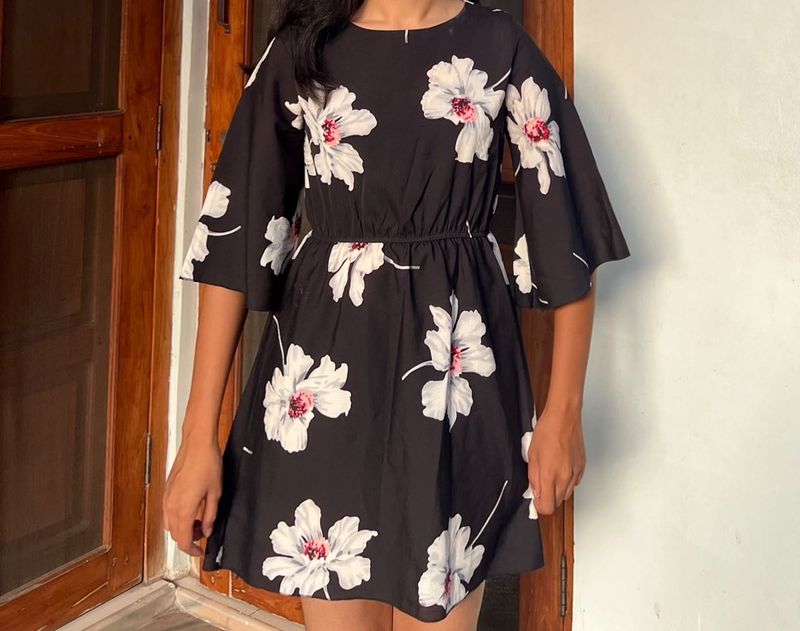 Black Floral Print Dress