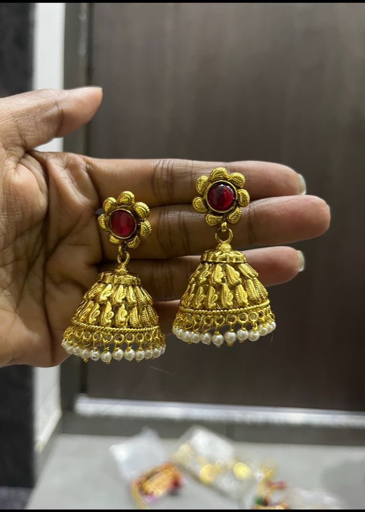 Stunning Golden Jhumkas with Intricate Detailing