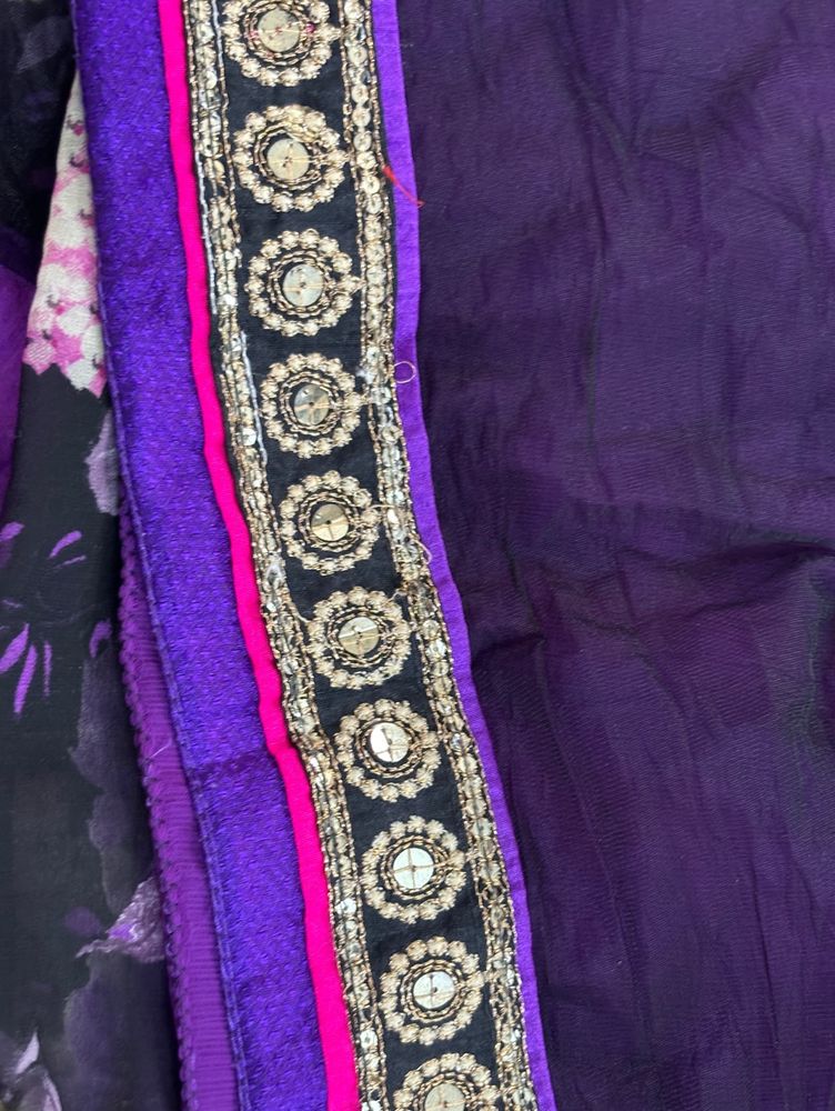 Purple Black Saree