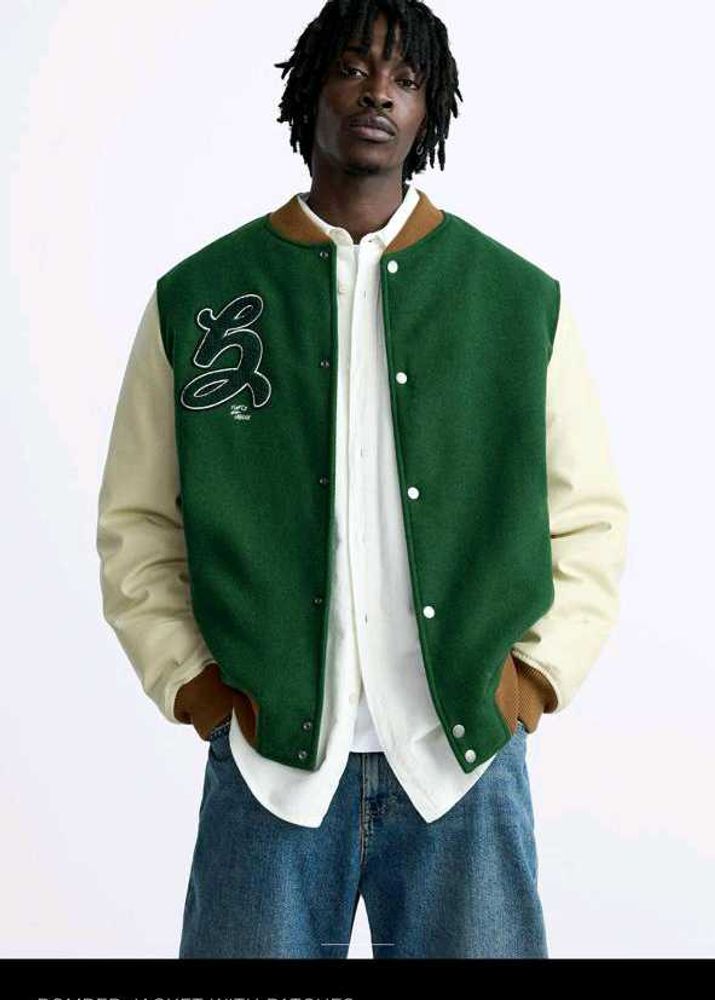 ZARA GREEN WOOL VARSITY JACKET