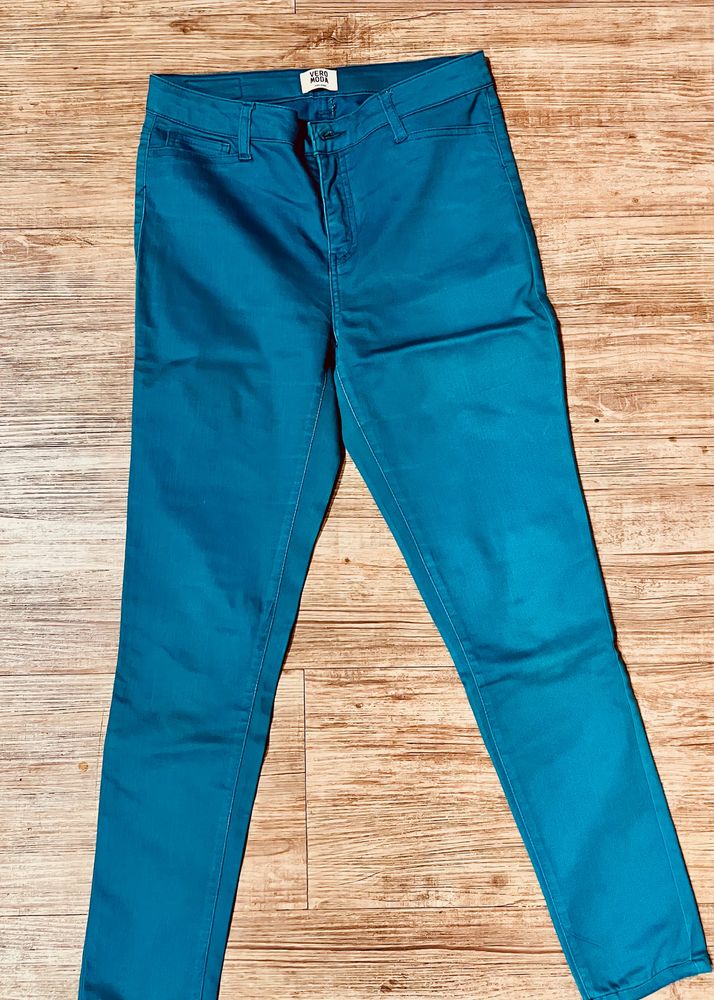 Denim Trousers:Teal Blue:Vero Moda