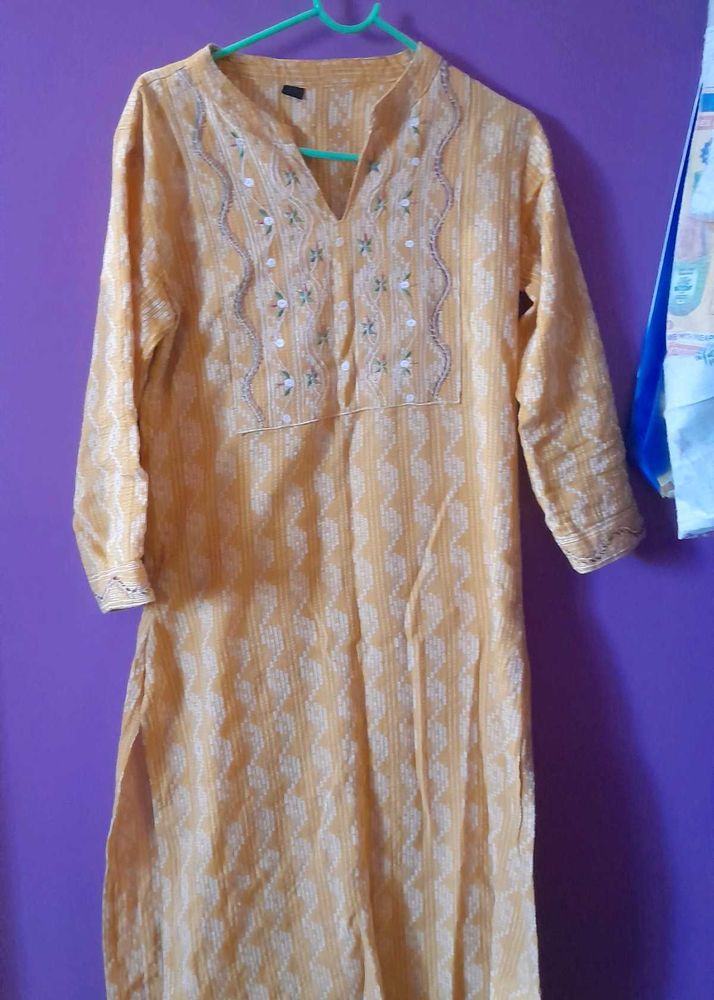 Women Yellow Embroidery Kurti